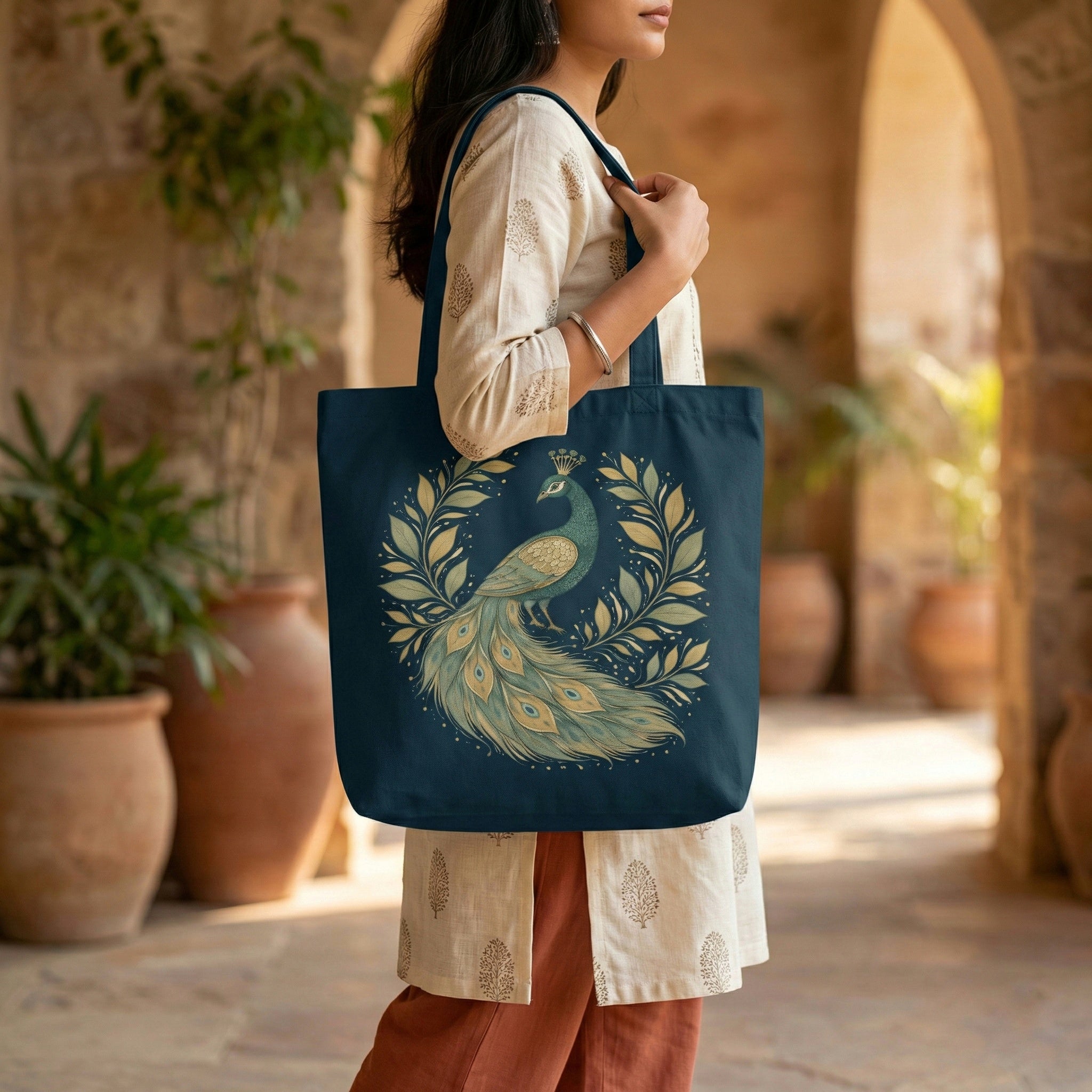 Indian Peacock - Premium Cotton Bag for Daily Use