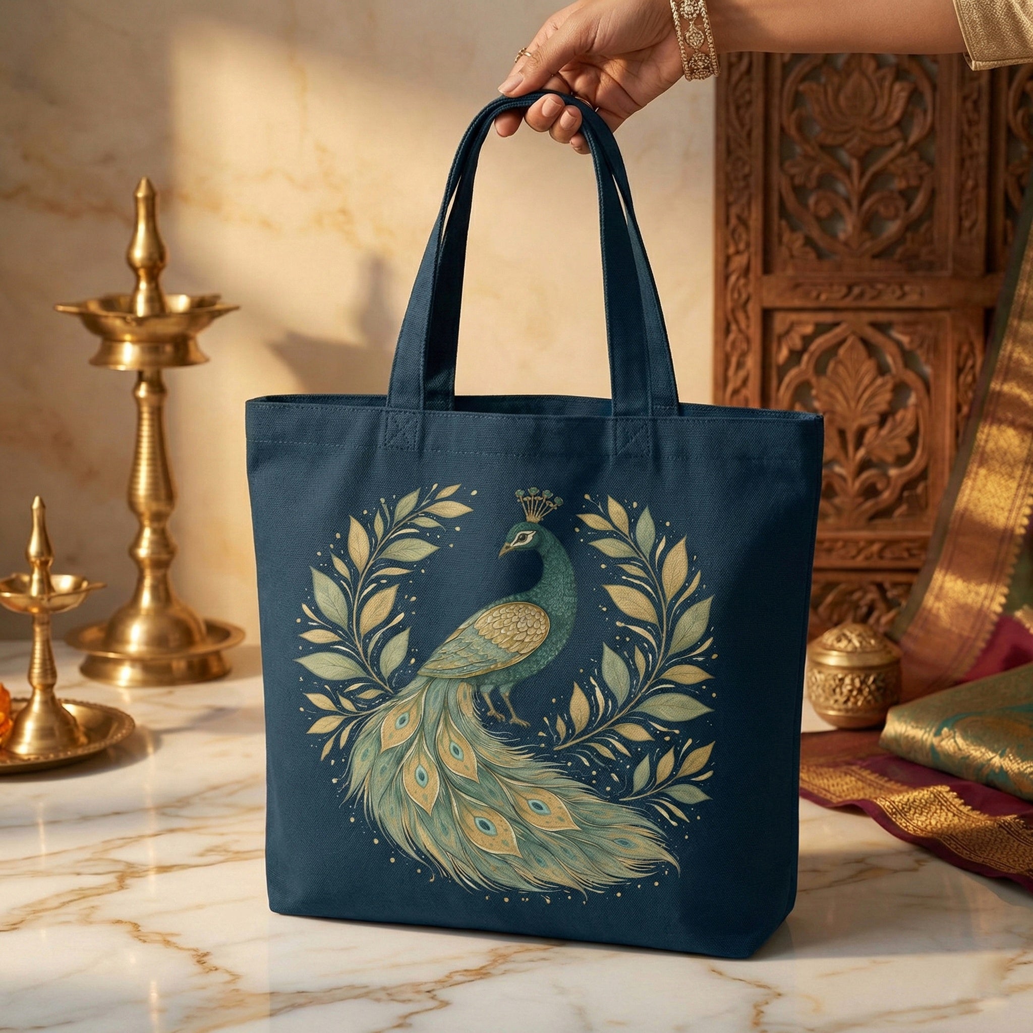 Indian Peacock - Premium Cotton Bag for Daily Use